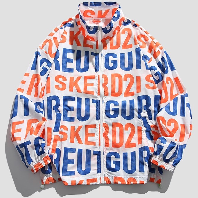 FullPrintedWindbreakerOrangeandBlue 